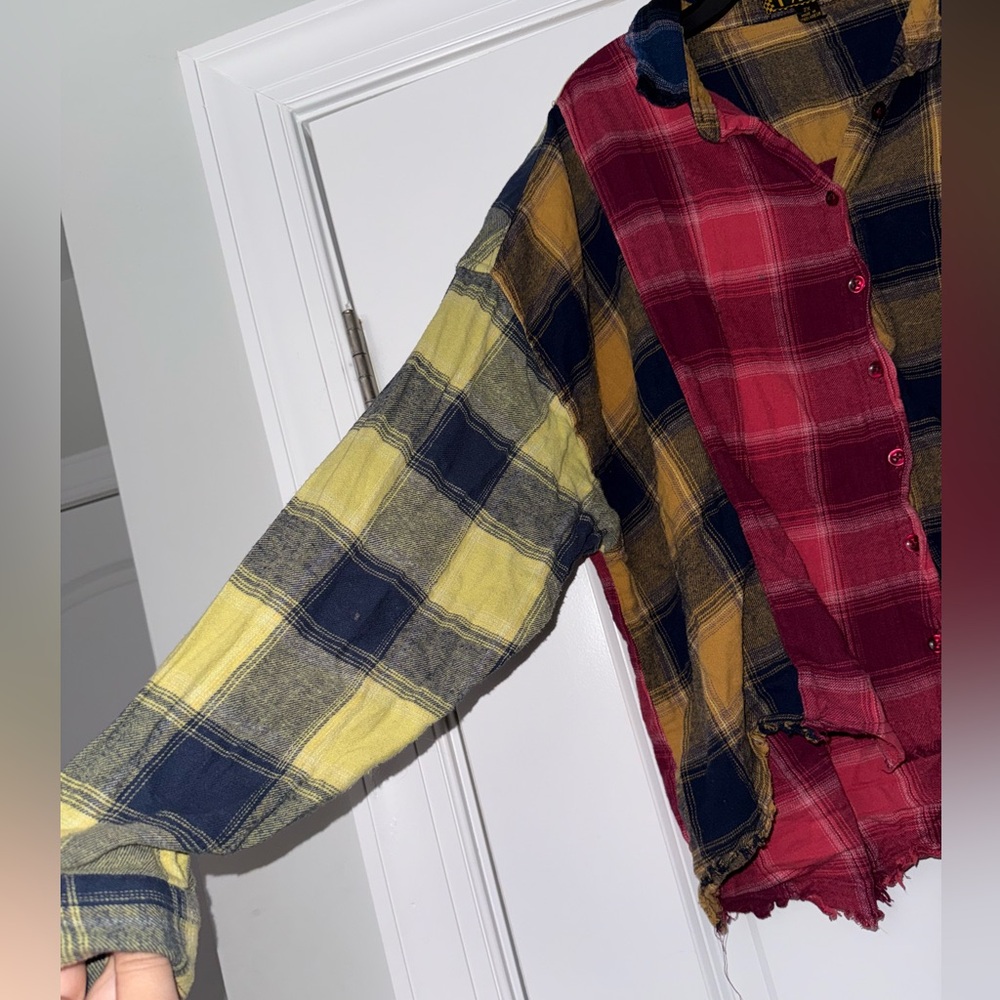 Taxi Vintage Grunge 80s Plaid button up flannel pink, yellow, blue EUC - Picture 9 of 10